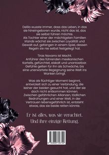 Text: Delia wusste immer, dass das Leben [...] retten könnte.  
Design: Florale Muster in Schwarz und Rosa auf bordeauxrotem Grund.
