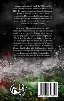 Text über Deriks Entdeckung seiner Vergangenheit und Schlachtvorbereitungen. Unten Logo eines Vogels auf einem Ast.