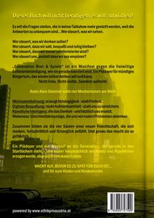"Dieses Buch will nicht beruhigen, es will aufwühlen!" Text auf gelbem Hintergrund über kritische Fragen zur Gesellschaft. Gebäude im Hintergrund.