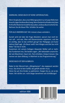 Ein blauer Buchrücken mit Texten über das Bildungssystem und dessen Reformbedarf; unten "edition KB8".