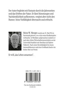 Text beschreibt poetische Fantasie und Naturerlebnisse. Bild zeigt Heinz W. Menges Porträt, mit biografischen Details.
