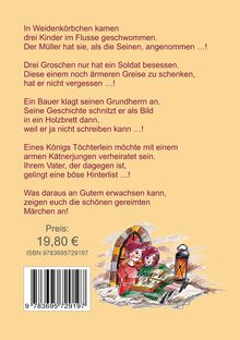 Texte beschreiben Märchen und ihren Wert. Unten rechte Illustration: Zwei Kinder lesen bei einer Kerze in winterlicher Umgebung.