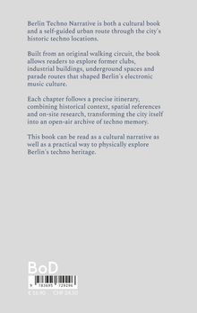 Text beschreibt ein Buch über Berlins Techno-Kultur. Enthält Routen zu historischen Orten. Unten Buchpreis in Euro und CHF.
