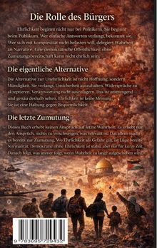 „Die Rolle des Bürgers“, „Die eigentliche Alternative“, „Die letzte Zumutung“. Illustration: Menschen vor einer zerstörten Stadt.