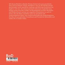 Ein roter Hintergrund mit weißem Text über ein Buch von Thomas Knittel, das Mode und Philosophie miteinander verknüpft.