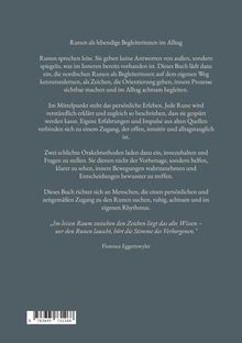 Text über die Bedeutung und persönliche Nutzung von Runen im Alltag. Zitat von Florence Eggertswyler. ISBN und Barcode unten.