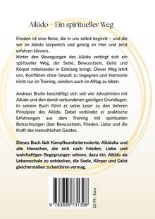 Text über Aikido als spiritueller Weg und Lebensschule. Einladung an Interessierte. Kreisförmige, goldene Grafik. Barcode unten.