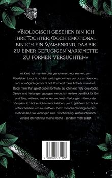 Zitat: „Biologisch gesehen bin ich ihre Tochter...“. Darunter ausführlicher Text. Schwarzer Hintergrund, grüne Blätter, Schlangenhaut.