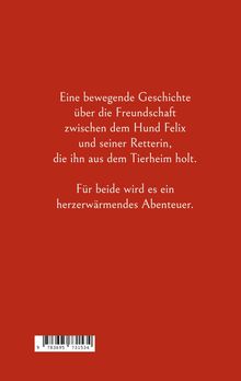 Ein Text auf rotem Hintergrund beschreibt die bewegende Freundschaft zwischen Hund Felix und seiner Retterin aus dem Tierheim.
