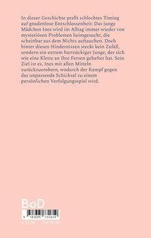 Ein Text auf rosa Hintergrund über das Mädchen Ines und ihre mysteriösen Probleme. Unten steht: "BoD € 15.00 CHF 21.90".