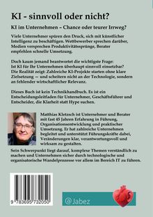 "KI - sinnvoll oder nicht? KI im Unternehmen – Chance oder teurer Irrweg?" Text und Bild eines Mannes links unten.