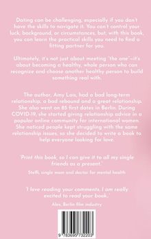 Text über Herausforderungen beim Dating und Tipps für gesunde Beziehungen. Enthält ein Zitat von Steffi und eines von Alex. Rosa Hintergrund.