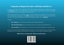 Oben steht: „longevity verlängert das Leben. well-livity verändert es.“ Darunter ein Text über Lebensqualität und Selbstfindung. Unten ein Barcode. Der Hintergrund ist blau.