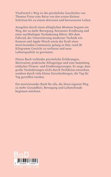 Beschreibung eines Weges zu einem aktiveren, bewussteren Leben durch kleine Schritte, mit persönlichen Tipps und Motivation. Ein rosa Hintergrund mit einem Barcode und Preisen in Euro und CHF unten.