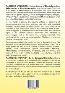 Der Text beschreibt ein feministisches Manifest mit 99 Antworten an Alice Schwarzer. Es behandelt Würde-Feminismus. Es gibt auch einen Barcode.