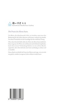 Logo mit Schriftzeichen: Buchreihe der Mindful Peace Academy. Titel: Die Praxis des Metta Sutta. Text über Liebe im Leben. ISBN unten.