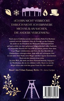 Ein Zitat und ein Text beschreiben das Erdbeben an der Uni Bochum. Symbole und Ornamente verzieren den Hintergrund. 