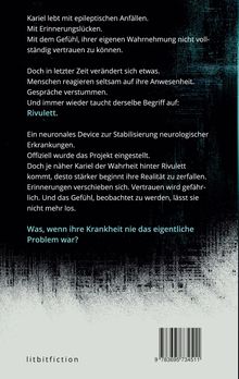 Text über Kariel und neurologische Themen, die Spannung und Geheimnisse betonen. Graue und blaue Akzente verleihen Tiefe.
