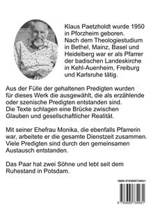 Klaus Paetzholdt, 1950 in Pforzheim geboren, war Pfarrer und lebt mit seiner Frau Monika im Ruhestand in Potsdam. Links ist ein Porträt.