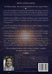 "Meta-Intelligenz: Wir denken ständig - aber nur selten beobachten wir unser eigenes Denken." Text auf einem kosmischen Hintergrund. Unten links Autorbild.