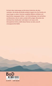 Ein Buch über Lebenswege und leise Umbrüche. Vergilbte Blätter enthüllen Geschichten. Unten Bergsilhouetten in Erdtönen.