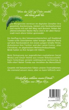 Text über Magie und Rituale auf grünem Hintergrund mit floralen Mustern und einer Feder. ISBN und Preis sichtbar.