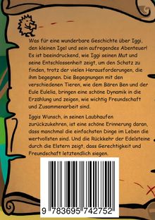 Ein Schriftzug erzählt von Iggi, dem Igel, und seinem Abenteuer. Es gibt ein illustriertes Igel-Logo und einen Barcode.