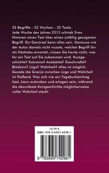 Ein Text beschreibt ein Projekt mit 52 zufälligen Begriffen, das 2013 entstand. Unten steht ein Preis und eine ISBN.