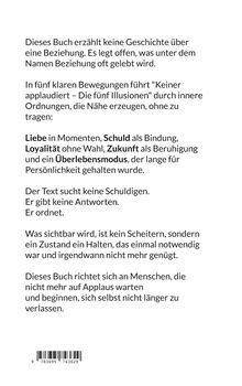 Text beschreibt ein Buch über Beziehungen: Liebe, Schuld, Loyalität. Kein Scheitern, sondern innere Ordnungen. Barcode unten.