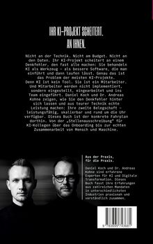 Ihr KI-Projekt scheitert. An Ihnen. Zwei Männer in Schwarz-Weiß, Text beschreibt Buch über KI-Projektfehler.