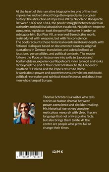 Der Text beschreibt eine historische Biografie über die Entführung von Papst Pius VII durch Napoleon. Unten links ist ein Foto.