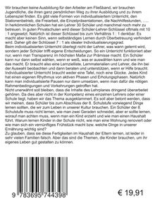 Text über Bildung und individualisierten Unterricht. Darunter ein Barcode mit Nummer 9783695744398 und Preis € 19,91.