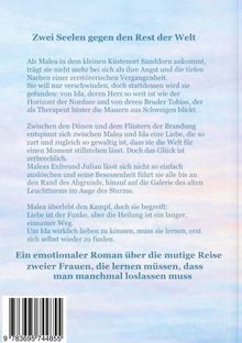 Titel: "Zwei Seelen gegen den Rest der Welt". Text beschreibt Maleas Reise der Heilung und Liebe. Unterer Text: "Ein emotionaler Roman über die mutige Reise zweier Frauen, die lernen müssen, dass man manchmal loslassen muss". Hintergrund in sanften Blautönen.