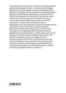 Ein Text beschreibt Heinz-Paul Bonns Buch über digitale Entwicklung in Deutschland, Mittelstand und KI-Dialog.