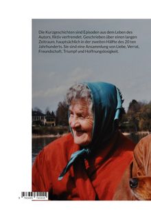 Text über Kurzgeschichten, die Lebenserfahrungen thematisieren. Darunter eine lächelnde ältere Frau mit Kopftuch.