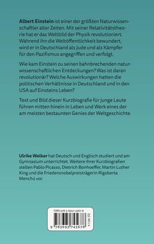 Text über Albert Einsteins Einfluss auf Physik und Politik, Kurzbiografie von Ulrike Welker, ISBN unten.