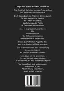"Long Covid ist eine Wahrheit, die weh tut." Ein Text über die Herausforderungen und die Widerstandskraft bei Long Covid. Unten ein Barcode.