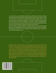 Ein Zitat über die Magie und Leidenschaft des Fußballs. Unten eine Biografie von Karl Drößler, Sportler und Biologe. Im Hintergrund ein Fußballfeld-Layout.
