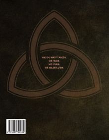 „UND DU WIRST TANZEN. WIE FEUER. WIE STURM. WIE WILDER ATEM.“ Hintergrund mit verschlungenem Symbol.