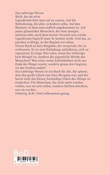 Text auf rosa Hintergrund beschreibt das Buch "Das unfertige Wesen". Preisangabe: € 14,99 / CHF 21,90. BoD Logo unten.
