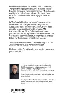 Texte beschreiben den Dorfladen als Bühne und Treffpunkt. Autoreninfos über Urs Jenni, geboren 1968 in Bern.