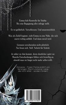 Texte beschreiben Emmas Begegnung und innere Konflikte. Eine Illustration zeigt Ketten und eisartige Muster.