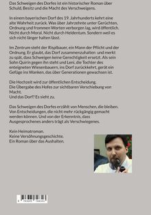 Text über einen historischen Roman über Schuld und Verschweigen. Rechts unten Porträt eines Mannes mit Pfeife.