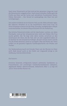 Ein Text beschreibt eine spannende Ermittlung nach einem Fund auf Sylt. Eine Autorin namens Christine Swientek wird erwähnt.