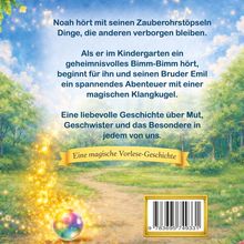 Ein gelber Banner mit "Eine magische Vorlese-Geschichte" über einer leuchtenden Kugel in einem grünen, idyllischen Wald.