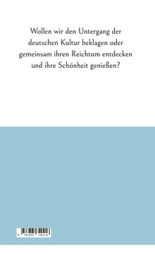 Textformulierung über den Erhalt der deutschen Kultur. Unten blaues Rechteck und Barcode.