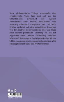 Die Texte untersuchen die Gewissheit des Bewusstseins über Mensch und Realität. Unten: Preis, Barcode, BoD-Logo.