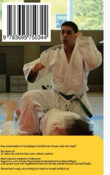 Text: "Was entscheidet im Kampfsport wirklich der Körper oder der Kopf?" Junger Judoka kniet über Gegner.