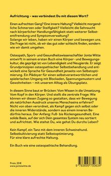 Text über Aufrichtung und Körperhaltung. Kontext: Buchbeschreibung eines Osteopathen. Preis: 20€. Webseite: jontewitte.de.