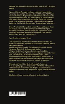 Text über Bibelunterricht für Teens, der Genesis neu und modern präsentiert. Barcode unten.